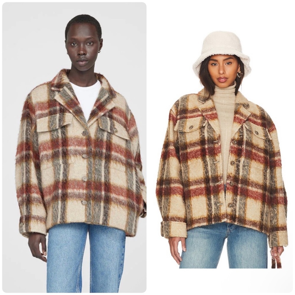 NWT ANINE BING Flynn Oatmeal Plaid Jacket Small - Picture 3 of 6